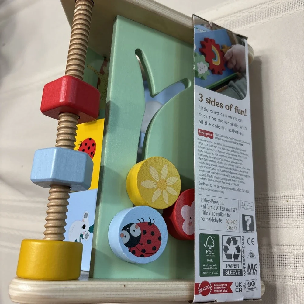 NEW-Fisher Price 3-Sided Fine Motor Toy for 6M+, Wooden Activity Triangle
